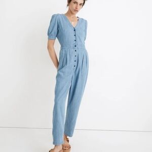 Madewell Light Blue Button-Front Jumpsuit
